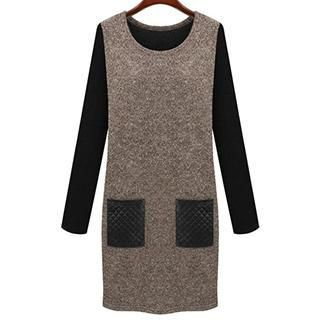 Eloqueen Long-Sleeve Quilted-Pocket Paneled Dress