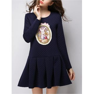 Lumini Long-Sleeve Quilted Pleated Dress