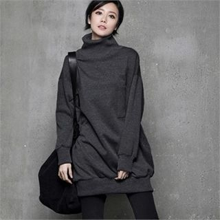 HALUMAYBE Turtle-Neck Loose-Fit Long Top