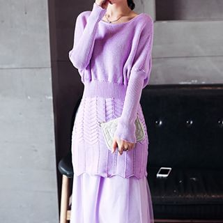 Amella Long-Sleeve Knit Dress With Chiffon Slipdress