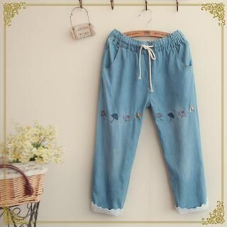 Fairyland Drawstring Applique Cropped Pants