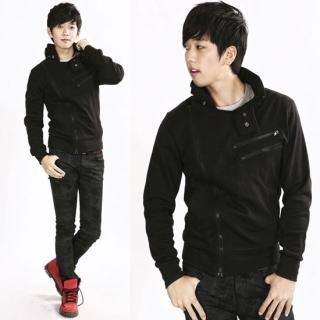 Funnel-Neck Diagonal Zipped Jacket