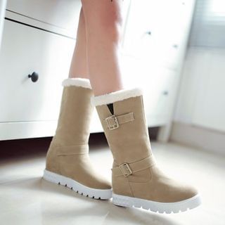 Pastel Pairs Buckled Hidden Wedge Mid-calf Boots