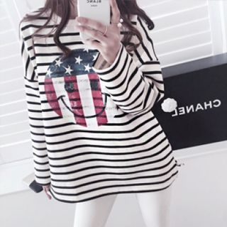 DAILY LOOK Star and Stripe Print Striped Pullover