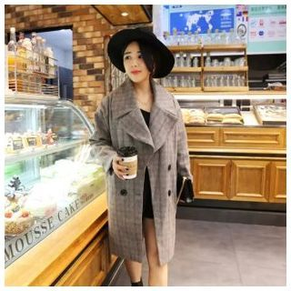 Kirito Double-breasted Check Woolen Coat