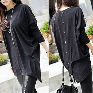 Fashion Street Buttoned Back Long-Sleeve Top