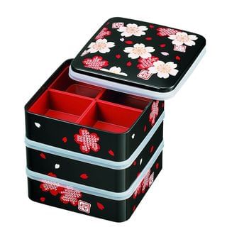 Hakoya Hakoya 15.0 Square 3 Layers Lunch Box Sakura Makie Black
