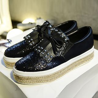 Zandy Shoes Fringed Studded Loafers