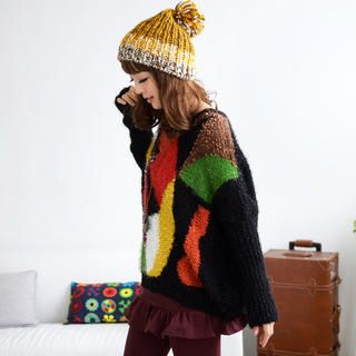 59 Seconds Furry Knit Color-Block Sweater