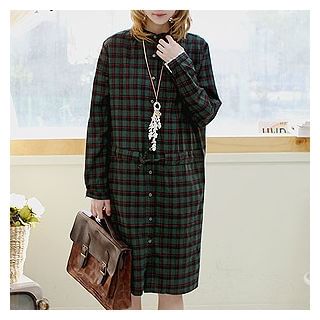 Sechuna Drawstring-Waist Plaid Shirtdress