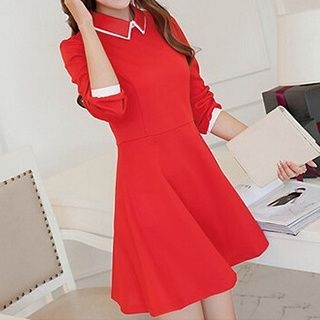 Q.C.T Piped Cuff Sleeve A Line Dress