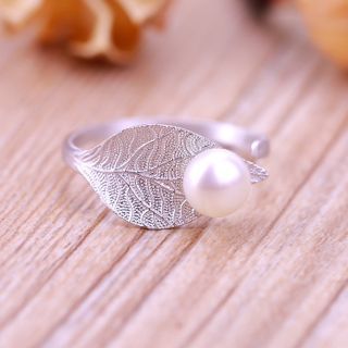 LoveGem Sterling Silver Leaf Pearl Ring