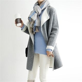 mayblue Open-Front Wool Blend Knit Coat