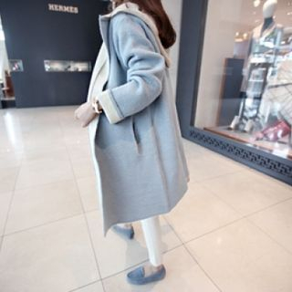 DAILY LOOK Hooded Open-Front Wool Blend Coat