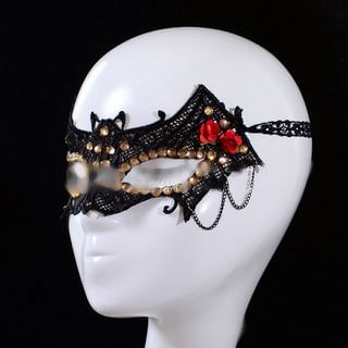 LENNI Chain-Accent Rhinestone Lace Eye Mask