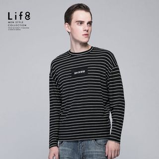 Life 8 Striped Lettering T-Shirt