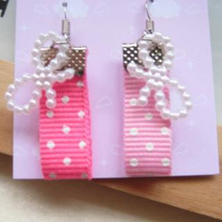 Fit-to-Kill Hand made Pink spot cottons with ribbons earrings