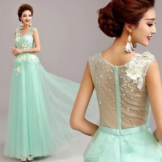 Angel Bridal Rhinestone Rosette Layered Evening Gown