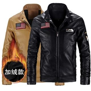 Bay Go Mall Appliqu  Faux Leather Jacket