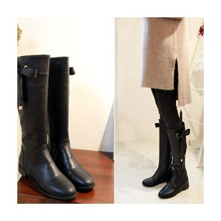 LEELIN Faux-Leather Ribbon-Side Tall Boots