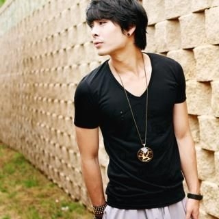 Buy moscod Print V-Neck Shot-Sleeve T-Shirt 1022987268