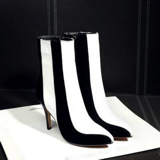 JY Shoes Faux-Leather Colour Block Heel Ankle Boots