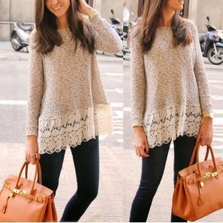 Oioninos Loose-Fit Lace Panel Sweater