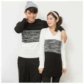Azure Color-Block Matching Couple Sweater / Sweater Dress