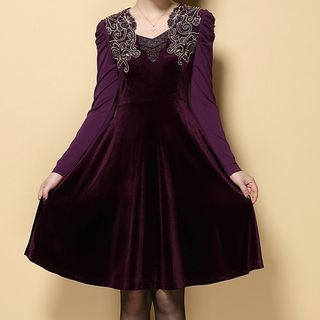 Sayumi Long-Sleeve Embroidered Party Dress