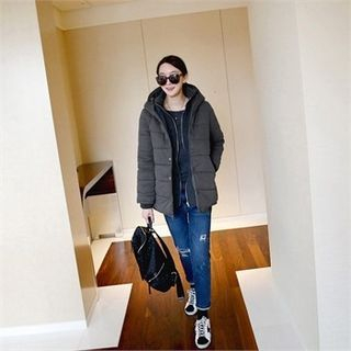 mayblue Layered Front Hooded Puffer Jacket