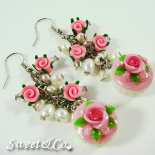 Sweet & Co. Sweet Mini Pink Glitter Cupcake Floral Pearl Earrings