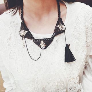 Ticoo Gemstone Tassel Chain Necklace