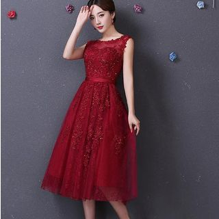 Fantasy Bride Sleeveless Lace Embroidered Party Dress