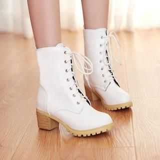 Shoes Galore Lace-Up Chunky Heel Boots