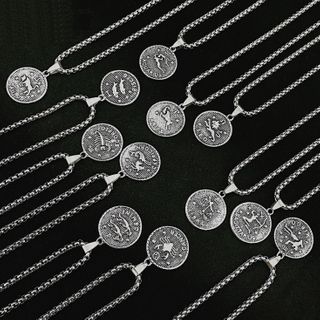 Zodiac Disc Pendant Stainless Steel Necklace