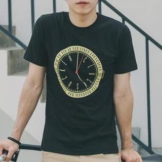 SeventyAge Short-Sleeve Clock Print T-Shirt