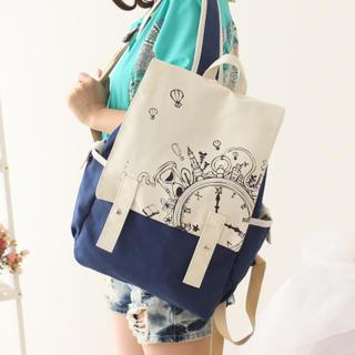 Canvas Love Print Double Buckle Canvas Backpack
