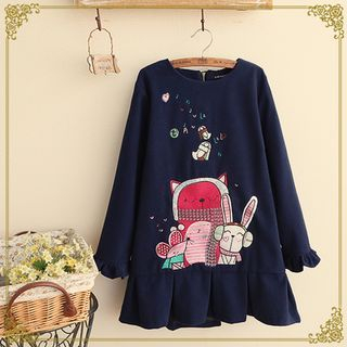 Fairyland Long-Sleeve Embroidered Frilled Dress