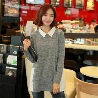 CLICK Pointy Collar M lange Knit Top