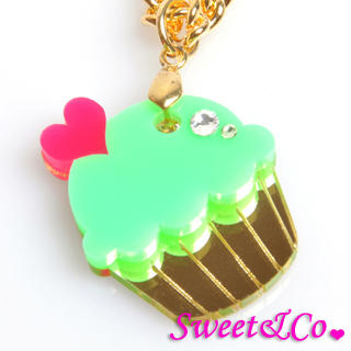 Sweet & Co. Mini Green Cupcake Crystal Gold Necklace