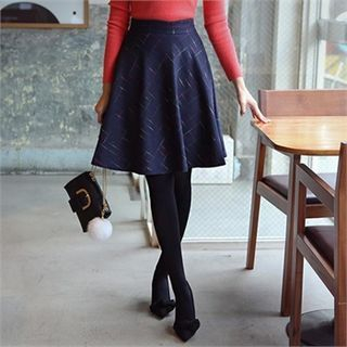 ode' Patterned Wool Blend A-Line Skirt