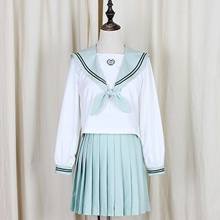 GOGO Girl Long-Sleeve Sailor Collar Blouse / Pleated Skirt