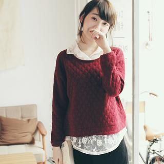 Tokyo Fashion Inset Lace Blouse Quilted Top