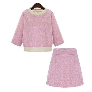 AGA Set : Contrast Trim Knit Top + Skirt