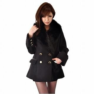 Faux Fur Collar Double-Breasted Coat