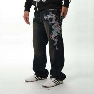 Embroidered Jeans - Double Dragons