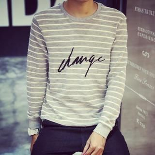 Bay Go Mall Long Sleeved Striped Lettering Pullover