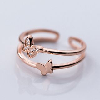 Rhinestone | Butterfly | Sterling | Silver | Rose | Open | Ring | Gold | Size | One