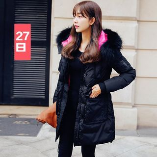 27 Days Faux Fur Trim Hood Down Coat