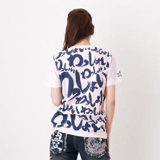 Print Crewneck T-Shirt - Calligraphy Light Pink - One Size